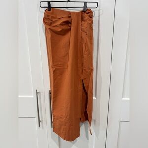 NWT Terea by Andrea Pitter Burnt Orange Faux Wrap Midi Skirt, Size Small